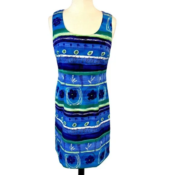 Vintage 90s Jessica Howard Tropical Print Hawaiian Shift Dress 10 Blue Green - Picture 1 of 8